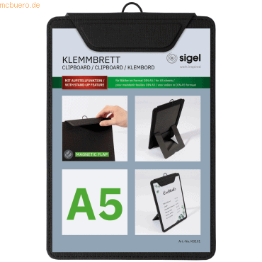Sigel Speisekarten-Klemmbrett für DIN A5 Kunststoff schwarz von Sigel