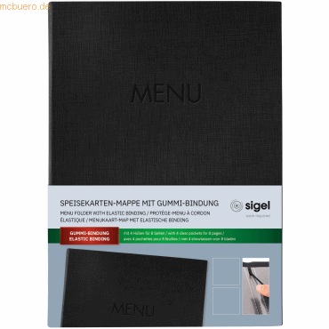 Sigel Speisekarten-Mappe Gummi-Bindung A4 Blindprägung MENU schwarz Sigel Speisekarten-Mappe Gummi-Bindung A4 Blindprägung MENU schwarz von Sigel