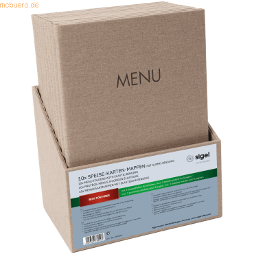 Sigel Speisekarten-Mappe Gummi-Bindung A4 Prägung MENU beige mit Box 1 von Sigel