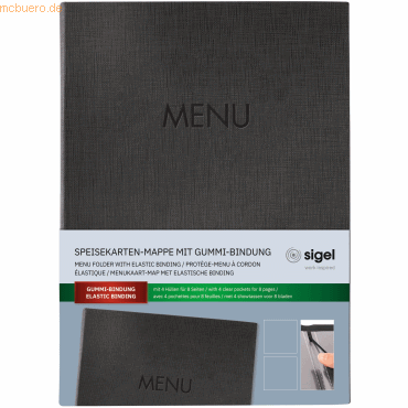 Sigel Speisekarten-Mappe Gummi-Bindung Blindprägung MENU A4 anthrazit Sigel Speisekarten-Mappe Gummi-Bindung Blindprägung MENU A4 anthrazit von Sigel