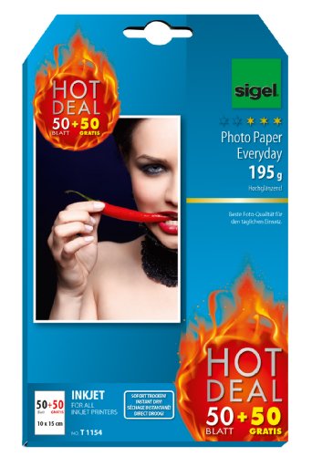 SIGEL T1154 InkJet Fotopapier, 50 + 50 Blatt gratis, 10 x 15 cm, hochglänzend, 195 g SIGEL T1154 InkJet Fotopapier, 50 + 50 Blatt gratis, 10 x 15 cm, hochglänzend, 195 g von Sigel