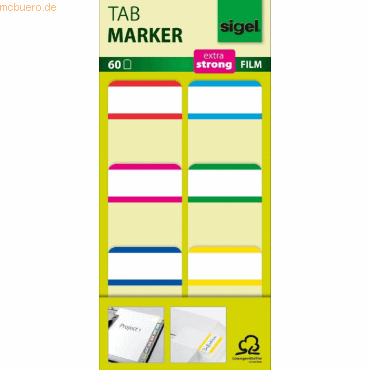 Sigel Tab Marker extra strong 25x38mm farbig sortiert 60 Stück von Sigel