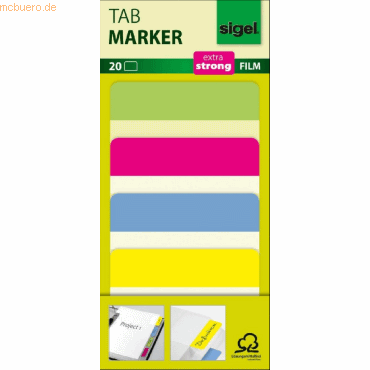 Sigel Tab Marker extra strong 50x38mm farbig sortiert 60 Stück von Sigel