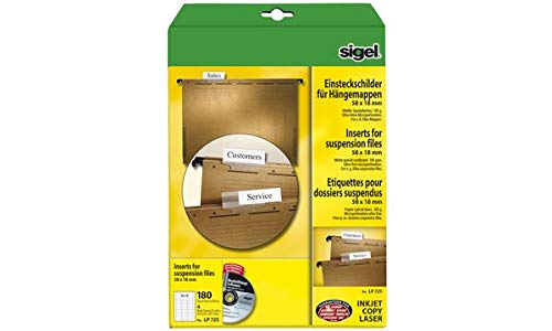 sigel PC-Einsteckschilder für Hängemappen, 60 x 21 mm, weiß, Sie erhalten 1 Packung, Packungsinhalt: 4 Bögen sigel PC-Einsteckschilder für Hängemappen, 60 x 21 mm, weiß, Sie erhalten 1 Packung, Packungsinhalt: 4 Bögen von Sigel