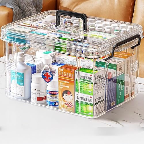 Sightday Medikamenten-Aufbewahrungsbox, Doppellagig, Mehrere Fächer, Tragbar mit Deckel, Größe L, Modern, Transparent, Rechteckig, Haushalts-Aufbewahrungsbox von Sightday