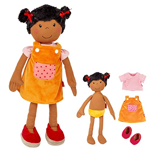 SIGIKID 39670 Stoffpuppe Quendy, Anziehpuppe aus Plüsch, Kleidung an- & ausziehen, Klett / Knöpfe öffnen & schließen - spielen, lernen, kuscheln, für Kinder ab 6 Monaten, Puppe/Rosa-Orange 42 cm von Sigikid