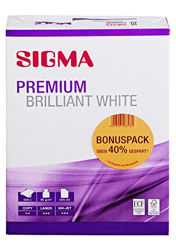 SIGMA DIN A4 Kopierpapier 80 g/m², 2 x 500 Blatt, Blattstärke in hochweiß - Professionelles Druckerpapier für Laserdrucker, Tintenstrahldrucker, Bewerbungen, Rechnungen, Gewerbe, Büro, Home Office… SIGMA DIN A4 Kopierpapier 80 g/m², 2 x 500 Blatt, Blattstärke in hochweiß - Professionelles Druckerpapier für Laserdrucker, Tintenstrahldrucker, Bewerbungen, Rechnungen, Gewerbe, Büro, Home Office… von Sigma