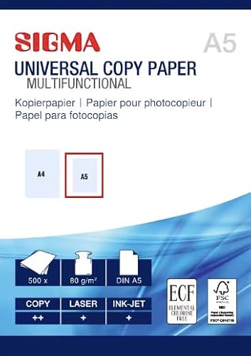 SIGMA Universal Kopierpapier, DIN A5, 80 g/m², 500 Blatt, Weiß SIGMA Universal Kopierpapier, DIN A5, 80 g/m², 500 Blatt, Weiß von Sigma