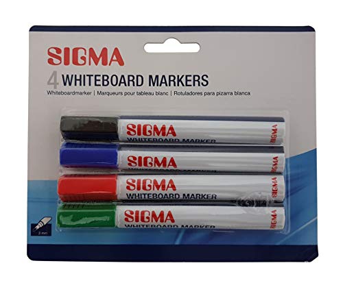 Sigma Whiteboard-Marker, trocken abwischbar, 3 mm Rundspitze, 4 Farben, schnell trocknende Tinte, ungiftig, 4 Stück Sigma Whiteboard-Marker, trocken abwischbar, 3 mm Rundspitze, 4 Farben, schnell trocknende Tinte, ungiftig, 4 Stück von Sigma