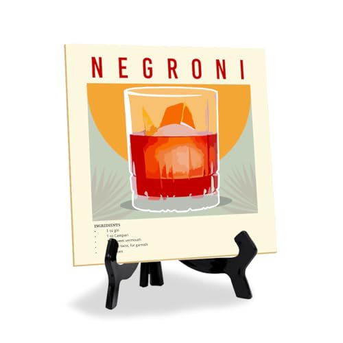 Negroni Tischschild mit Acryl-Staffelei, quadratisch, 12,7 x 12,7 cm, Cocktail-Heimdekoration von Signs ByLITA