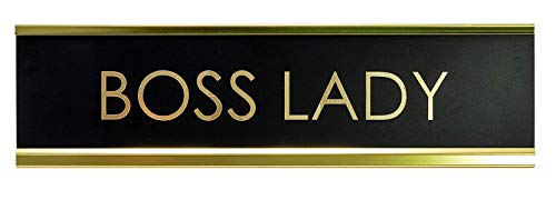 Signs ByLITA Boss Lady Schreibtischschild, 5,1 x 20,3 cm, modernes Leadership-Namensschild, Schwarz / Gold von Signs ByLITA