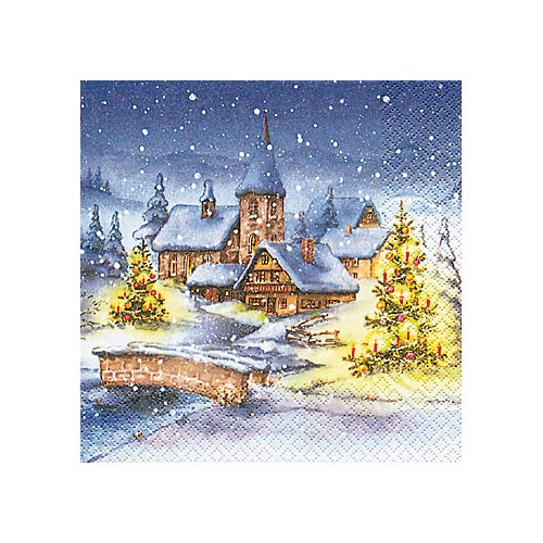 Sigro Weihnachts-Servietten, Motiv Dorf, 33 x 33 cm, Papier, blau, Einheitsgröße Sigro Weihnachts-Servietten, Motiv Dorf, 33 x 33 cm, Papier, blau, Einheitsgröße von Sigro
