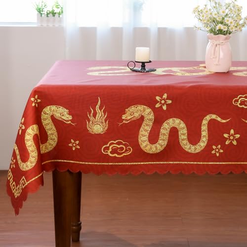 Tischdecke für chinesisches Neujahr, 132 x 178 cm, rechteckig, 2025 Sternzeichen-Schlange, chinesisches Neujahrsdekoration, für Zuhause, Happy Lunar New Year, Tischdecke, Tischdecke mit gewelltem Rand Tischdecke für chinesisches Neujahr, 132 x 178 cm, rechteckig, 2025 Sternzeichen-Schlange, chinesisches Neujahrsdekoration, für Zuhause, Happy Lunar New Year, Tischdecke, Tischdecke mit gewelltem Rand von Siilues