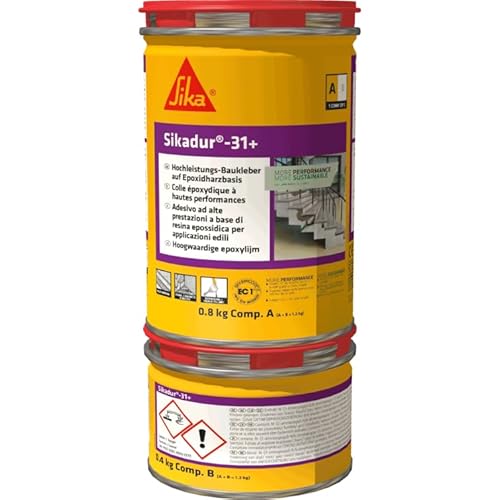 Sikadur 31+ 2K Epoxidharzklebstoff Epoxidharz Mörtel Beton Reparatur Abdichtung Kleber für alle Untergründe Innen + Aussen Betongrau (1,2 KG Dose) von Sika