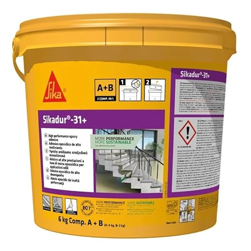 Sikadur 31+ 2K Epoxidharzklebstoff Epoxidharz Mörtel Beton Reparatur Abdichtung Kleber für alle Untergründe Innen + Aussen Betongrau (6 KG Eimer) von Sika