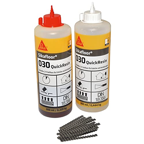 Sikafloor 030 QuickResin 2K Silikat Gießharz Estrich Harz Verfüllung von Rissen & Scheinfugen 2 Flaschen á 300ml + 20 Estrichklammern von Sika