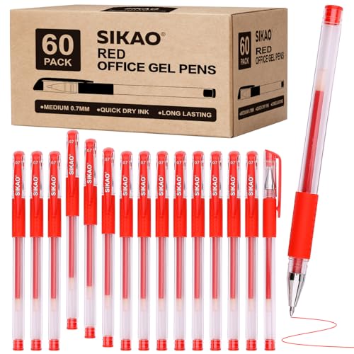 Sikao 60 Stück Gelschreiber, feine Spitze, Tintenroller, Sticktinte, glattes Schreiben, Kugelschreiber, Büro-Gell 0,7 Lapiceros – Rot Sikao 60 Stück Gelschreiber, feine Spitze, Tintenroller, Sticktinte, glattes Schreiben, Kugelschreiber, Büro-Gell 0,7 Lapiceros – Rot von Sikao