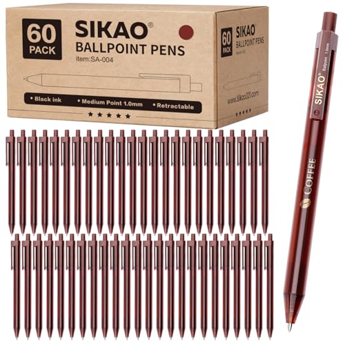 Sikao Kugelschreiber, Klick Einziehbare Kugelschreiber Hochwertig Medium Point 1.0MM, Kugelschreiber Großpackung, Kugelschreiber kaffeebraun, Kugelschreiber Set, Kulischreiber, Pen(Box Von 60 Pack) von Sikao