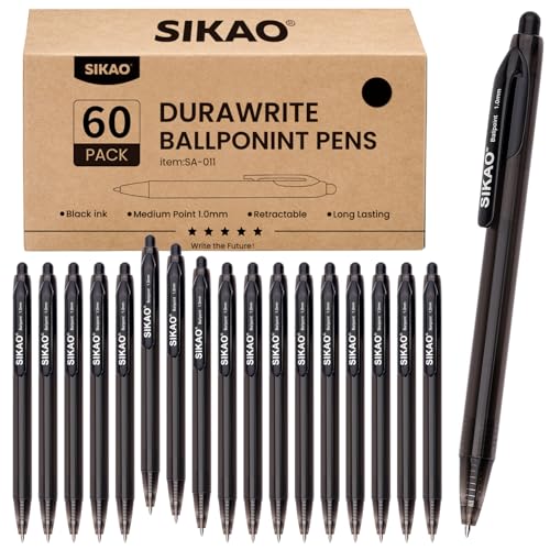 Sikao Schwarze Kugelschreiber, feine Spitze, glattes Schreiben, kein Verschmieren, 0,7 mm, schwarze Tinte, 60 Stück Sikao Schwarze Kugelschreiber, feine Spitze, glattes Schreiben, kein Verschmieren, 0,7 mm, schwarze Tinte, 60 Stück von Sikao
