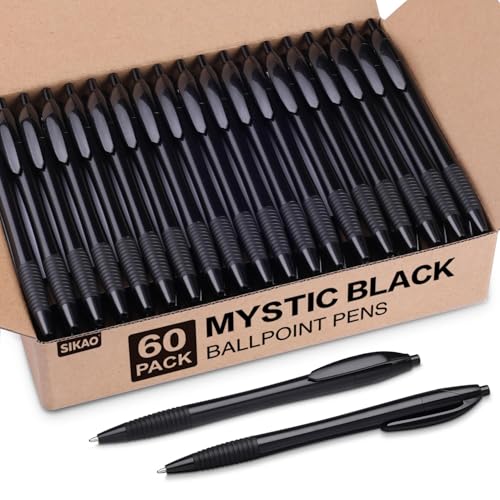 Sikao Schwarze Stifte, Großhandel, 60 Stück, Mystic Black Gripped Slimster Stifte, Kugelschreiber, glattes Schreiben, kein Verschmieren, schwarze Tinte, 1,0 mm, Großhandel Click einziehbare Stifte, von Sikao