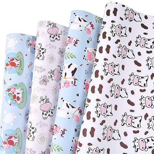 Sikiweiter Kuh-Geschenkpapier - 12 Blatt für Bauern-Themen, Geburtstag, Babyparty, Weihnachten - 50 x 70 cm pro Blatt von Sikiweiter