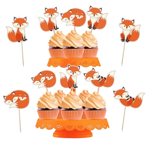 Silars Fuchs Cupcake Topper, 24 Stücke Tortendeko Füchse Deko Geburtstag, Foxes Tortenaufleger für Cupcake DIY Deko für Wald, Tiermotiv, Babyparty, Geburtstag, Party, Tischdekoration von Silars