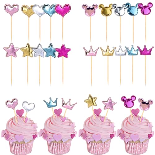 Silars Muffin Deko Geburtstag Stern Herz Krone, 80 Stücke Bunt Tortendeko Mädchen Kuchenstecker, Muffin Stecker für Geburtstag, Valentinstag, Hochzeitstag Silars Muffin Deko Geburtstag Stern Herz Krone, 80 Stücke Bunt Tortendeko Mädchen Kuchenstecker, Muffin Stecker für Geburtstag, Valentinstag, Hochzeitstag von Silars