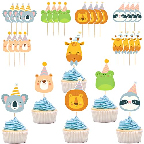 Silars Tier Cupcake Topper, 24 Stücke Tortendeko Tier Deko Geburtstag, Tier Tortenaufleger für Cupcake DIY Deko für Wald, Tiermotiv, Babyparty, Geburtstag, Party von Silars