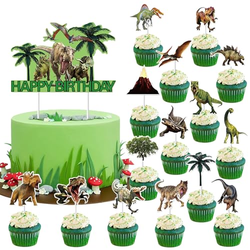 Silars Tortendeko Dinosaurier, 16 Stücke Tortenaufleger Dinosaurier Happy Birthday Tortendeko, Kuchendeko Dinosaurier Geeignet für Pferdeliebhaber, für Geburtstagsfeiern,Themenpartys zu Dinosaurier von Silars