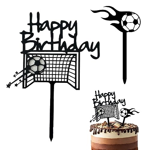 Silars Football Cake Topper, 2pcs Acrylic Football Cake Decorations Soccer Cake Topper, Happy Birthday Cake Topper for Birthday Cake Decorations in Birthday Party (3) von Silars