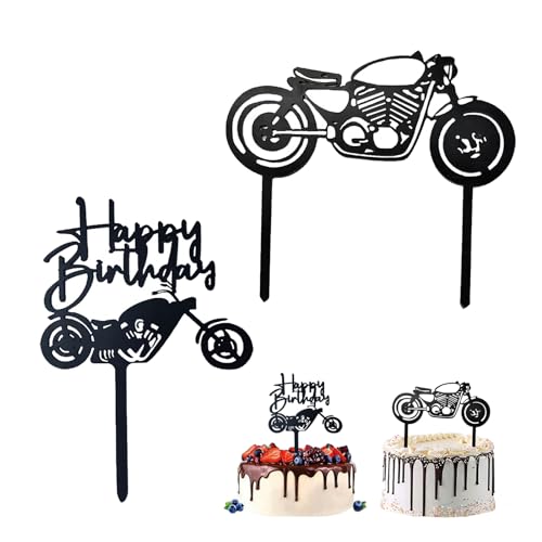 Silars Tortendeko Motorrad, 2stk Happy Birthday Tortendeko Cake Topper Geburtstag, Motorrad Kuchen Topper für Geburtstagskuchen Dekorationen in Geburtstag Party von Silars