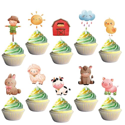 Silars Tortendeko Tiere Bauernhof, 20 Stücke Farm Animal Cupcake Topper Geburtstagstorte Deko Bauernhof, Tortenaufleger Schäfchen Schweinchen Huhn Kuh für Kindergeburtstag, Babyparty, Geburtstag Silars Tortendeko Tiere Bauernhof, 20 Stücke Farm Animal Cupcake Topper Geburtstagstorte Deko Bauernhof, Tortenaufleger Schäfchen Schweinchen Huhn Kuh für Kindergeburtstag, Babyparty, Geburtstag von Silars