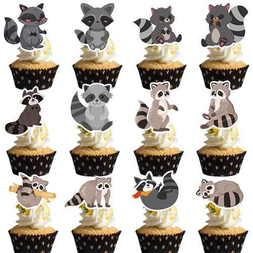 Silars Waschbär Tortendeko, 24 Stücke Racoon Cupcake Topper Waschbär Deko Geburtstag, Tortenaufleger Waschbaer für Cupcake DIY Deko für Tiermotiv, Babyparty, Geburtstag, Party Silars Waschbär Tortendeko, 24 Stücke Racoon Cupcake Topper Waschbär Deko Geburtstag, Tortenaufleger Waschbaer für Cupcake DIY Deko für Tiermotiv, Babyparty, Geburtstag, Party von Silars