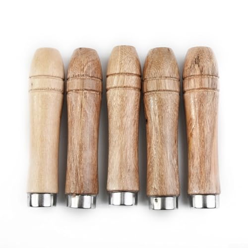 Sileduove 5 x Holzfeilengriff, Sicherheitsfeilengriff mit Metall-Sicherheitsring, Holz für Feilengriff mit Metallhülse, perfekt für verschiedene Feilenmodelle, 9 cm Länge von Sileduove