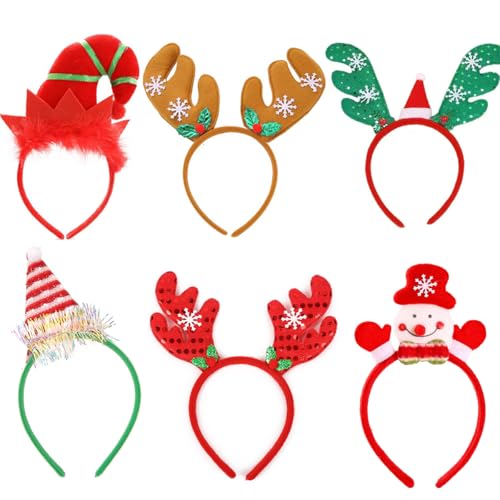 6 Stk Weihnachten Stirnband, Weihnachtsmütze Kopfschmuck für Kinder Erwachsene, Weihnachten Rentier Kostüm Stirnbänder, Weihnachtsmütze Haarreif Stirnband, für Weihnachtsfeier Kostüm Party von Silent-Qiaoyou