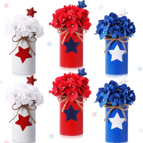 SiliFine 6 Sets 4. Juli Dekoration Unabhängigkeitstag Mittelstück für den Tisch enthält 6 künstliche Seidenblumen, 6 rote, blaue, weiße Sterne, Glitzer, Beerenspieße, 6 Metallvasen für patriotische SiliFine 6 Sets 4. Juli Dekoration Unabhängigkeitstag Mittelstück für den Tisch enthält 6 künstliche Seidenblumen, 6 rote, blaue, weiße Sterne, Glitzer, Beerenspieße, 6 Metallvasen für patriotische von SiliFine