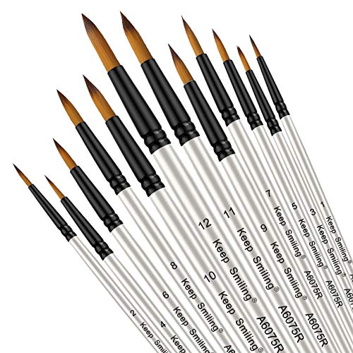 Pinsel 12-teiliges Set, Profi Feinspitze Pinselset Rundspitze Nylonhaar Künstler Acrylpinsel für Acryl Aquarell Ölgemälde (runden) (runden) von Silithus