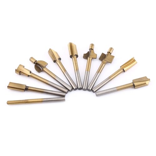SilkRoadSupply HSS-beschichtete Holzbearbeitungs-Router-Bits Set Hochpräzise Grenzschneider-Trimmer-Bits Robuste Hochgeschwindigkeits-Stahl-Router-Bits für Holzschnitt-Gravur 10 S von SilkRoadSupply