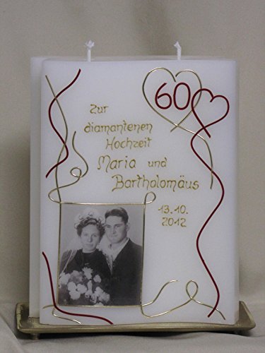 Kerze zur diamantenen Hochzeit Hochzeitskerze inkl. Namen, Datum und Foto, J 22 von Silkes-Kerzenladen