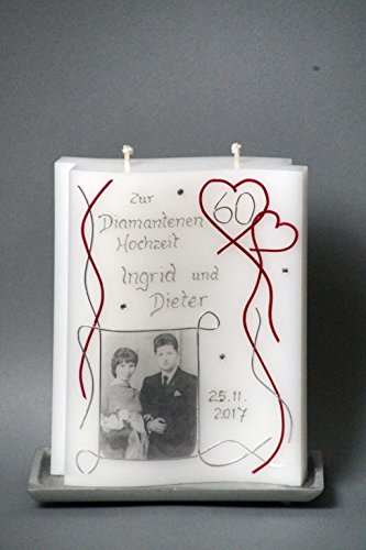 Kerze zur diamantenen Hochzeit Hochzeitskerze inkl. Namen, Datum und Foto, J 30 von Silkes-Kerzenladen
