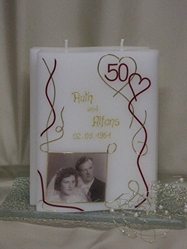 Kerze zur goldenen Hochzeit Hochzeitskerze inkl. Namen, Datum und Foto, J 13 von Silkes-Kerzenladen