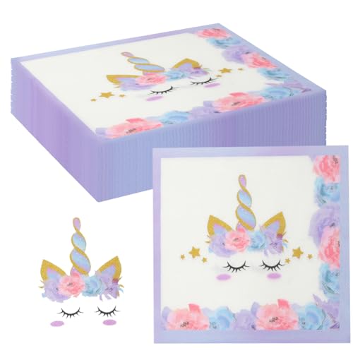 40 Stück Einhorn Servietten, 33x33cm Lila Quadratisch, Bunt Blumen & Einhörner Papierservietten Tischdeko, Einweg für Kindergeburtstag Jungen/Mädchen Geburtstag 40 Stück Einhorn Servietten, 33x33cm Lila Quadratisch, Bunt Blumen & Einhörner Papierservietten Tischdeko, Einweg für Kindergeburtstag Jungen/Mädchen Geburtstag von Silkwish