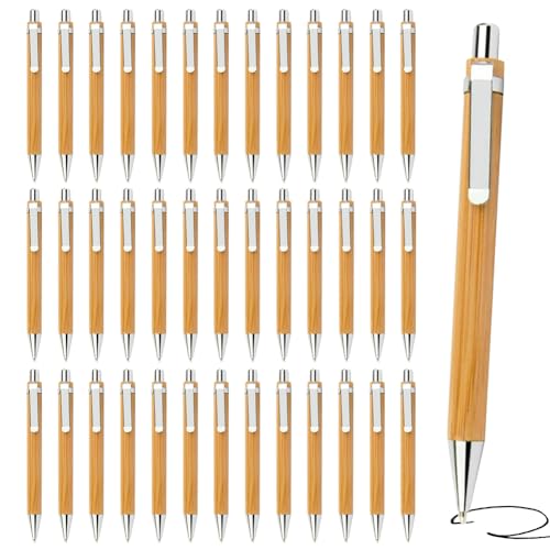 40 Stück Holz Kugelschreiber, Kugelschreiber Schwarz, Nachhaltiges Kugelschreiber Set, Umweltfreundlich Kugelschreiber Schreibgerät für Schule, Büro von Silkwish