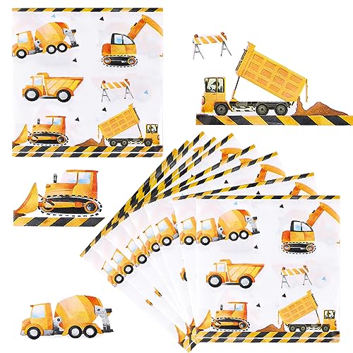 40 Stück Servietten Bagger, Baustelle Servietten für Geburtstag, Fahrzeuge Papierservietten für Kinder Geburtstag, Partygeschirr, Einweg Servietten für Jungen/Mädchen - 33x33Cm, Quadratisch von Silkwish