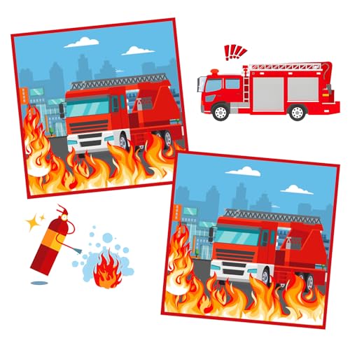 Silkwish 80 Stück Servietten Feuerwehr, 33x33Cm(Erweitert) Quadratisch Feuerwehr Servietten Kindergeburtstag für Jungen/Mädchen Geburtstag, Feuerwehr Geburtstag Deko, Partygeschirr von Silkwish