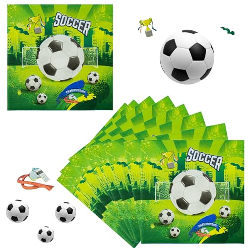 80 Stück Servietten Fussball, 33x33Cm(Erweitert) Quadratisch Fussball Servietten Geburtstag Junge, Fußball Servietten, Partygeschirr, Einweg Servietten für Kindergeburtstag Jungen/Mädchen Geburtstag von Silkwish