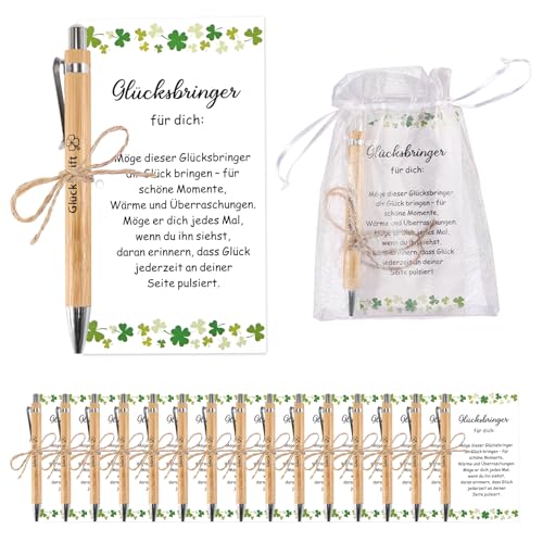 Silkwish 15 Sets Glücksstift Geschenke mit Holz Kugelschreiber, Karte, Organzabeutel & Hanfschnur - Klein Dankeschön Geschenke für Kollegen, Mann, Frauen,Geburtstage, Abschied & Wertschätzung von Silkwish