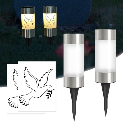 Silkwish 2er-Set Solar Grablicht mit Erdspieß & Taube Aufklebern - IP65 Wetterfest LED Grabkerze - Friedhofskerzen mit Automatischer Dämmerungssensor - Solar Grableuchten für Friedhof, Urnengrab Silkwish 2er-Set Solar Grablicht mit Erdspieß & Taube Aufklebern - IP65 Wetterfest LED Grabkerze - Friedhofskerzen mit Automatischer Dämmerungssensor - Solar Grableuchten für Friedhof, Urnengrab von Silkwish