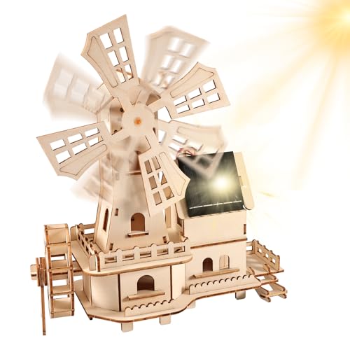 Silkwish 3D Holzpuzzle Haus mit Solar Windmühlen - DIY Holzbausatz Bastelset für Kinder ab 8 Jahren & Erwachsene - Rotierende Windmühle mit Solarenergie Modellbausatz | Inkl. Deutsche Anleitung von Silkwish