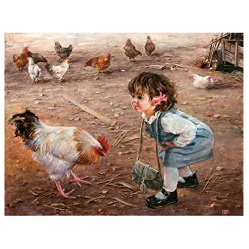 DIY 5D Diamant Malerei Kit Mädchen und Huhn Diamond Painting Bilder Vollbohrer Diamant Gemälde Malen Nach Zahlen Diamant Stickerei Wall/Eingang/Büro Dekorationen Geschenk 30x40cm/12x16inch Round drill von SilkyShy